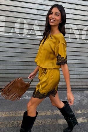 Olive & Black Lace T-Shirt Dress