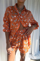 Thumbnail for caption_Model wears Orange Leopard Elissa Short in UK size 10/ US 6