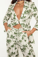 Thumbnail for caption_Model wears Green Palm Linen Rhea Trousers in UK size 10/ US 6