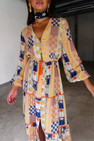 Thumbnail for caption_Model wears Palm Stripe Ellis Dress in UK size 10/ US 6