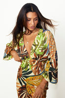 Thumbnail for caption_Model wears Cream Palm Leaf Emma Dress in UK size 10/ US 6