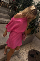 Thumbnail for caption_Model wears Pink Jacquard Mini Tilly Dress in UK size 10/ US 6
