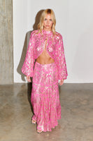 Thumbnail for Model wearing Pink Viscose Jacquard Skirt full length 