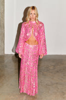 Thumbnail for Model wearing Pink Viscose Jacquard Libby and skirt image