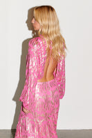 Thumbnail for Model wearing Pink Viscose Jacquard Libby Top back view