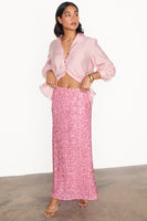 Thumbnail for caption_Model wears Pink Sequin Dorris Skirt in UK size 10/ US 6