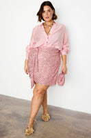 Thumbnail for caption_Model wears Pink Sequin Mini Jaspre Skirt in UK size 18/ US 14