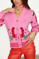 Thumbnail for caption_Model wears Pink Solstice Cardigan in UK size 8/ US 4
