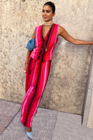 Thumbnail for  caption_Model wears Pink Stripe Waistcoat in UK size 8/ US 4