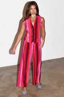 Thumbnail for  caption_Model wears Pink Stripe Waistcoat in UK size 8/ US 4
