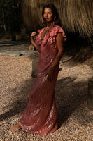 Thumbnail for caption_Model wears Pink Jacquard Tilda Dress in UK size 10/ US 6