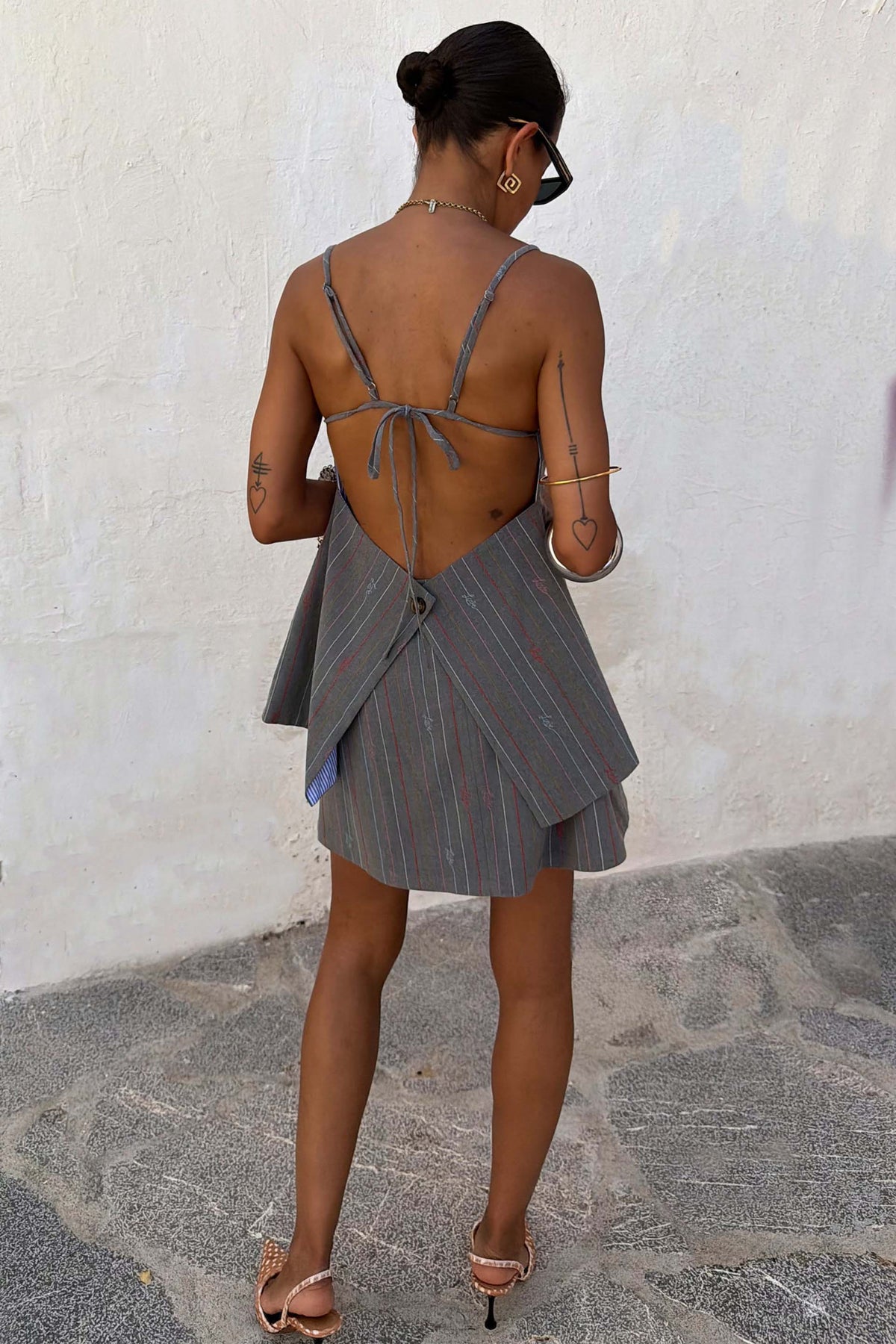 Grey Love Pinstripe Backless Top
