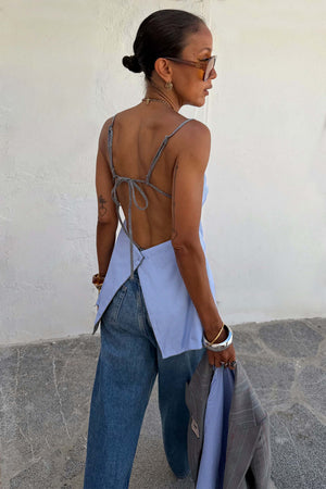 Grey Love Pinstripe Backless Top