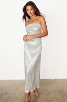 Thumbnail for caption_Model wears Silver Plisse Luna Dress in UK size 10/ US 6