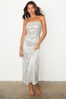 Thumbnail for caption_Model wears Silver Plisse Luna Dress in UK size 10/ US 6