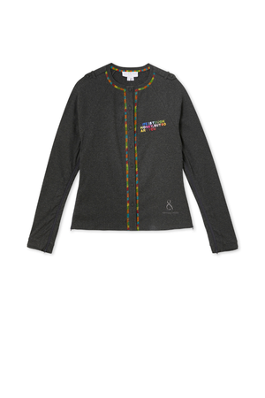 Charcoal Life Is Tough Honey T-shirt with rainbow slogan embroidery and multicoloured detailing at the neckline.