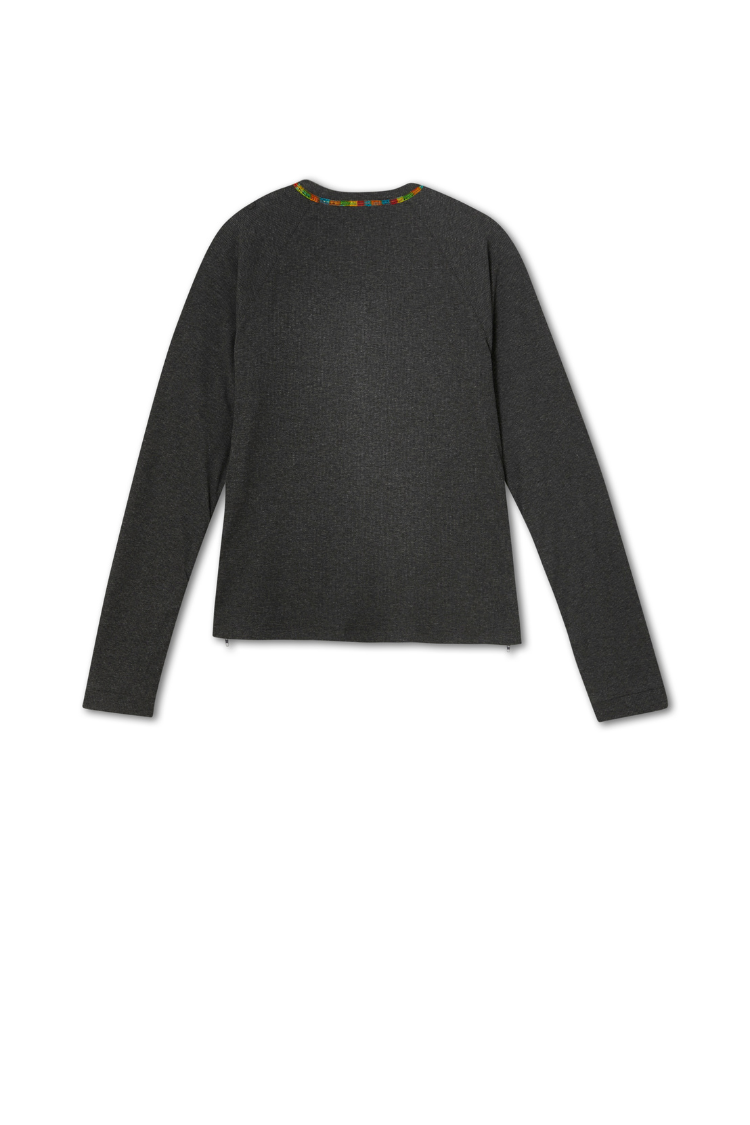 Charcoal Life is Tough Honey T-Shirt with a colourful neckline and functional side zips from NFD x Porto & Bello.