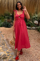 Thumbnail for caption_Model wears Red Elspeth Dress in UK size 16/ US 12