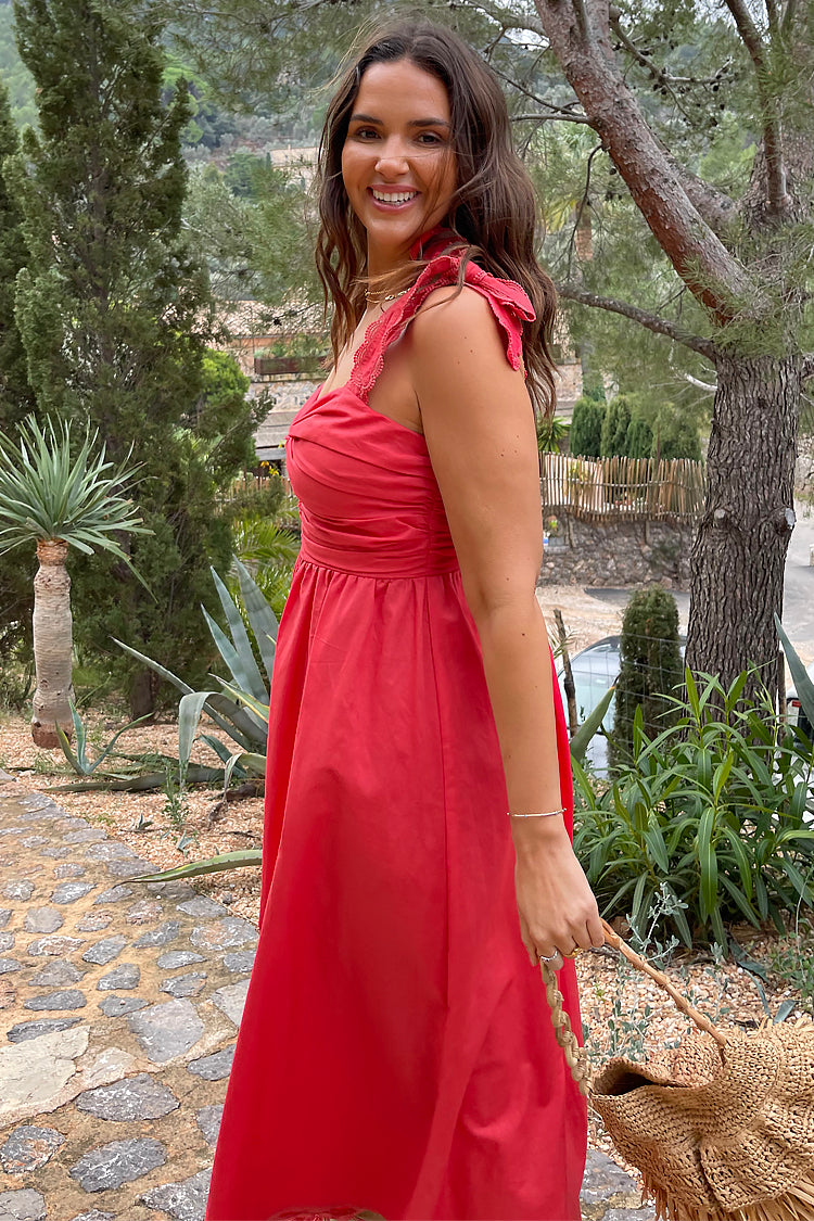 caption_Model wears Red Elspeth Dress in UK size 16/ US 12