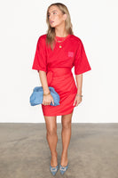Thumbnail for caption_Model wears Red Cotton Mini Jaspre Skirt in UK size 10/ US 6