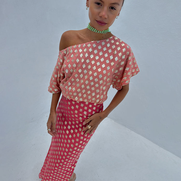 strapless open back dress Pink and Red Jacquard Tilly Dress – Never Fully Dressed