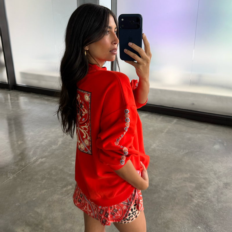 Red Embroidery Elements Sweatshirt