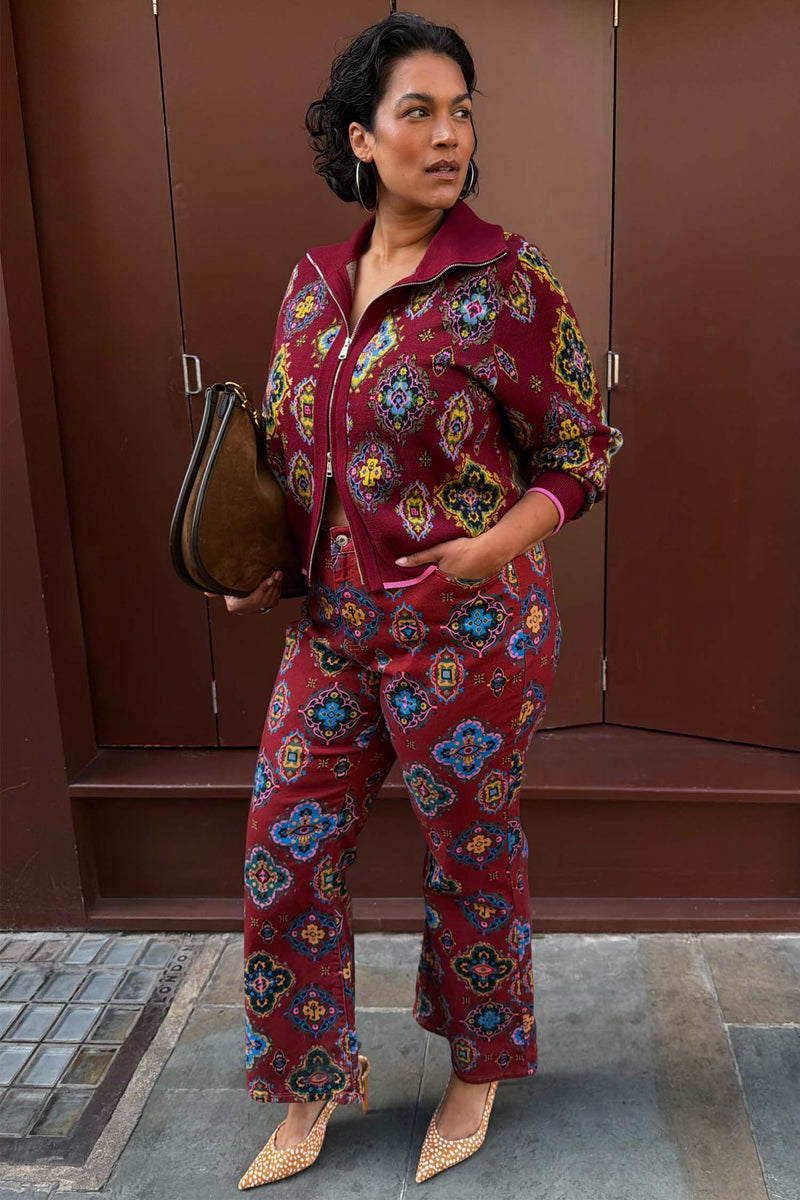 Red Tile Flared Jeans