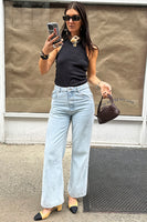 Thumbnail for caption_Model wears Scallop Detail Straight Leg Jeans  in UK size 10/ US 6
