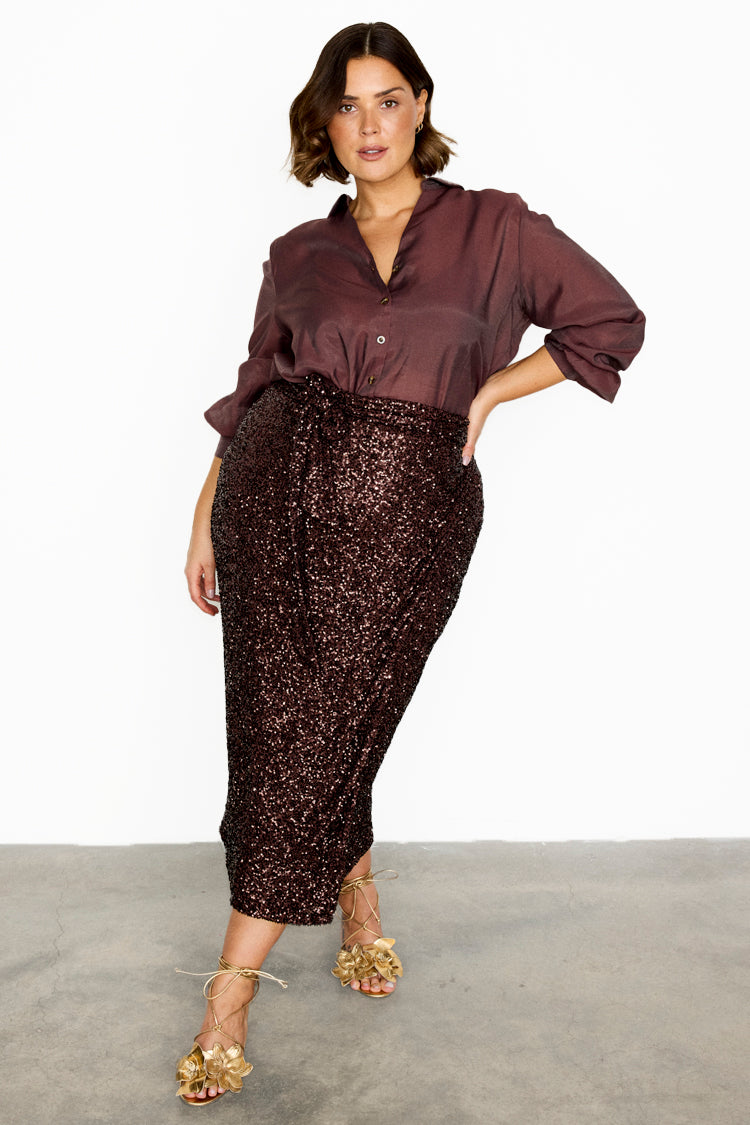Chocolate Sequin Jaspre Skirt