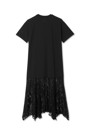 Black Dance Sequin Cara T Shirt Dress back view, featuring a cotton jersey bodice and sheer lace skirt detail.