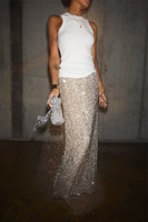 Thumbnail for caption_Model wears  Silver Sequin Dorris Skirt in UK size 10/ US 6