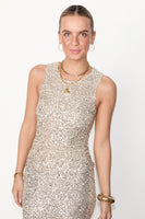 Thumbnail for caption_Model wears Silver Sequin Tank Top in UK size 10/ US 6