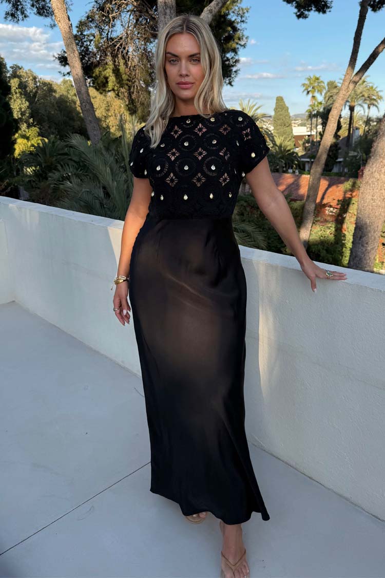 Black Crochet Shell Elodie Dress Petite | Never Fully Dressed