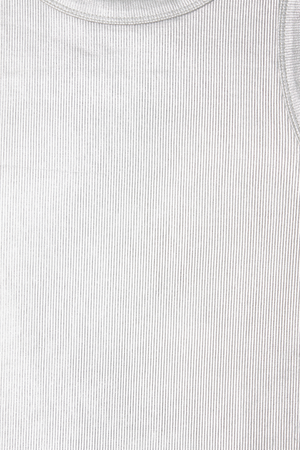 Close up detail of the metallic silver ribbed fabric on the Silver Ribbed Tank Top.