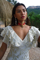 Thumbnail for caption_Model wears Cream Jacquard Tilda Mini Dress in UK size 10/ US 6