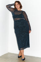 Thumbnail for caption_Model wears Snake Mesh Skirt in UK 18/ US 14