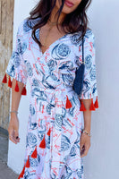 Thumbnail for Model wearing Blue Sorrento Wrap Dress