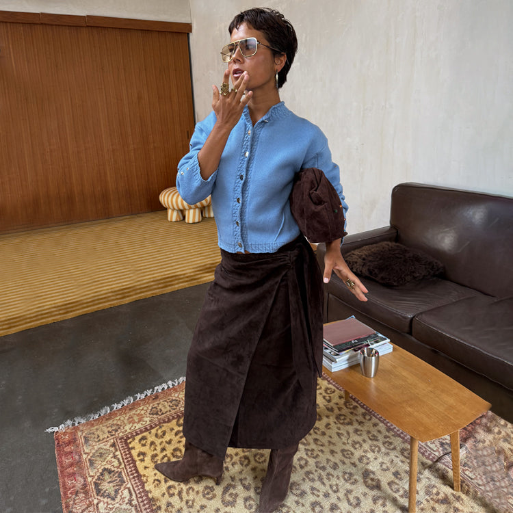 never fully dressed brown skirt Never Fully Dressed lace trim satin maxi skirt in chocolate
