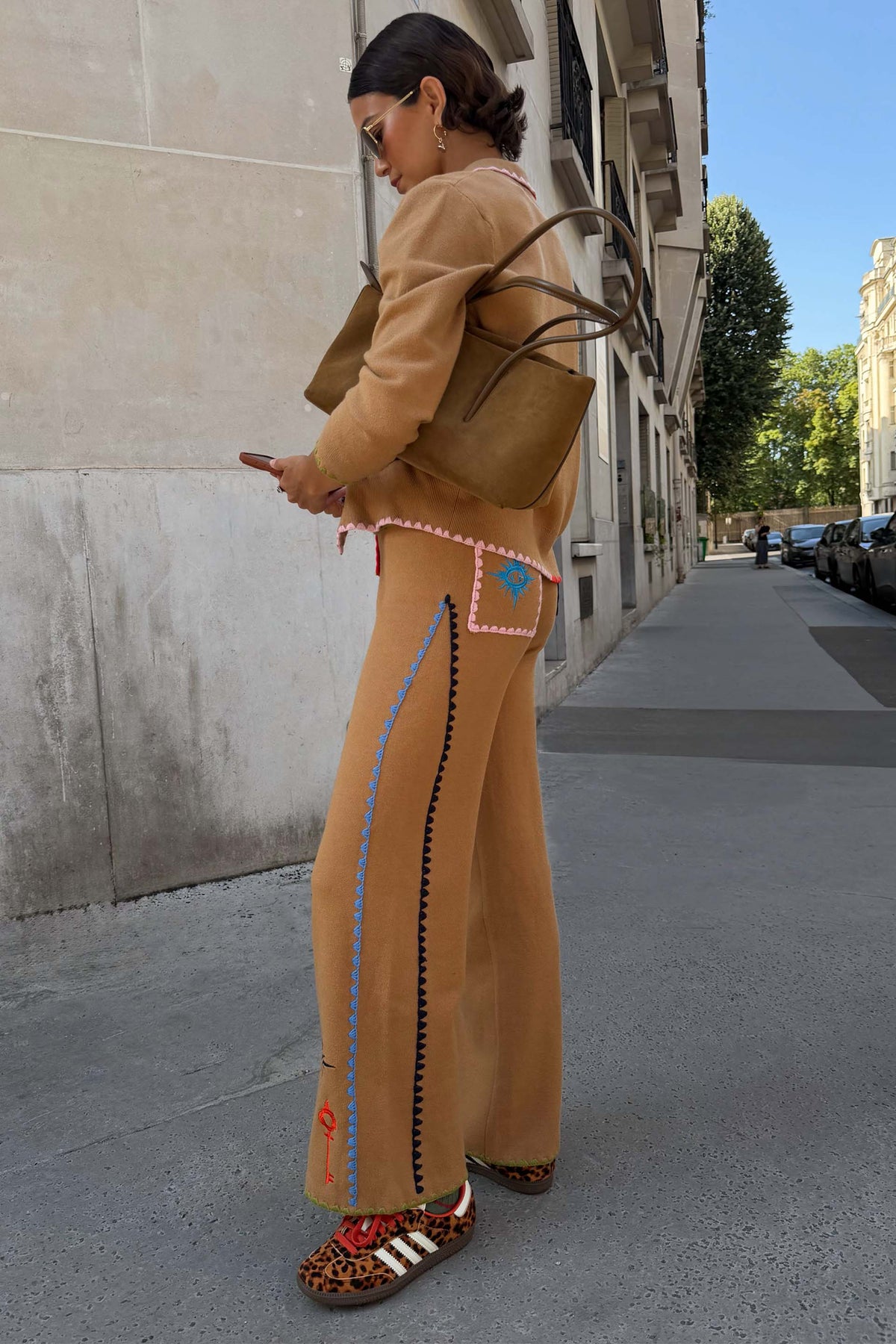 Tan Wide Leg Knit Joggers
