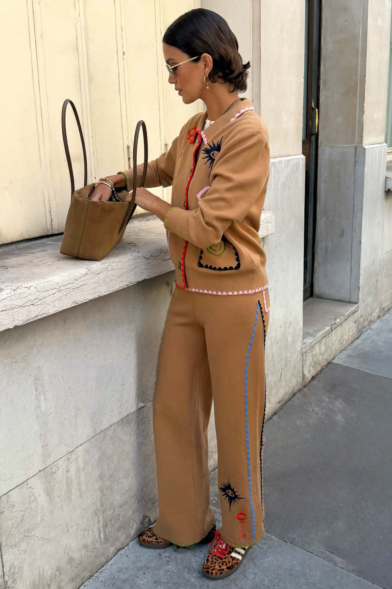 Tan Wide Leg Knit Joggers