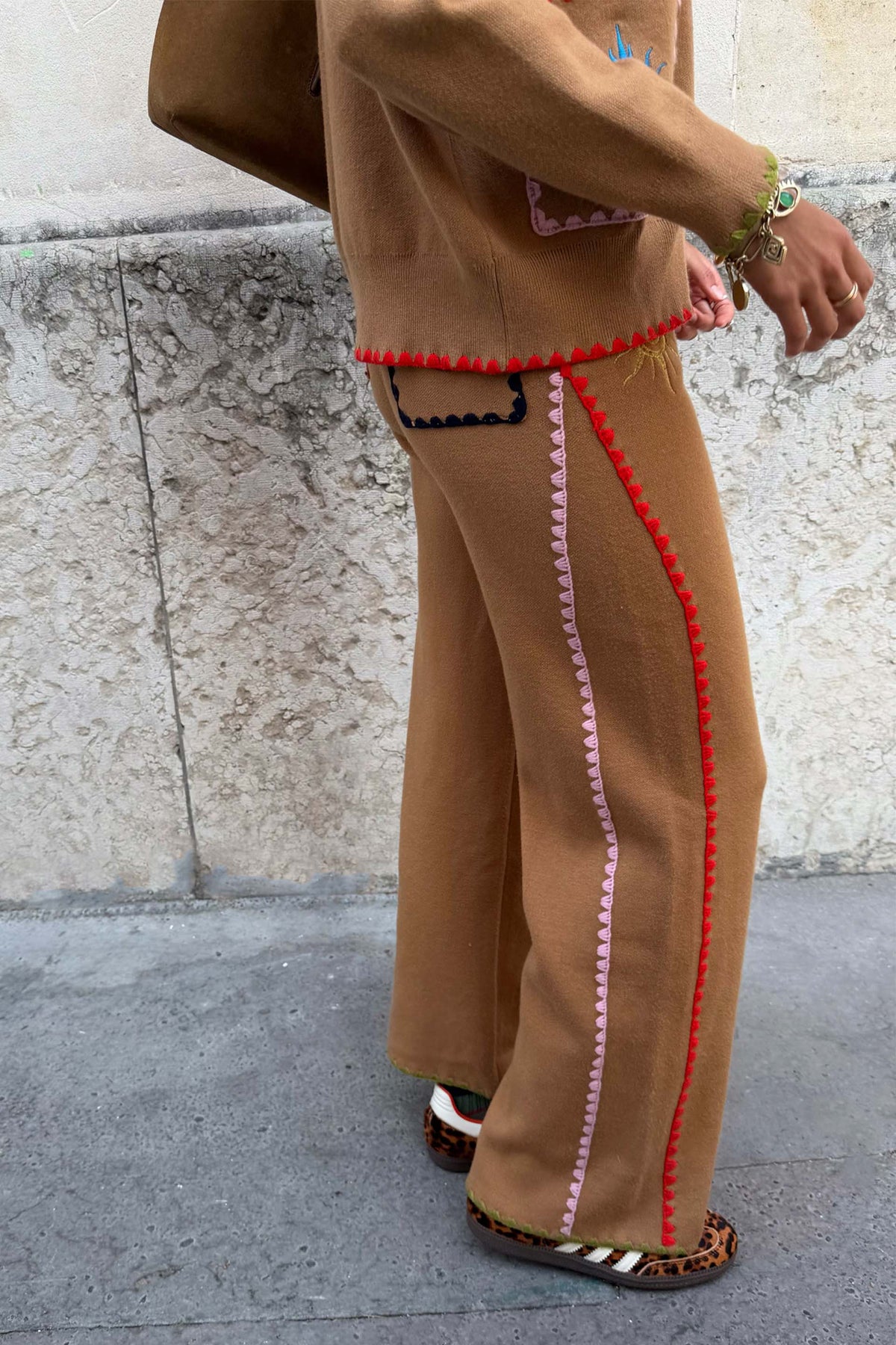 Tan Wide Leg Knit Joggers