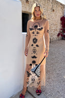 Thumbnail for Model wearing Embellished Mesh Tattoo Dress