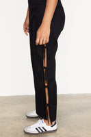 Thumbnail for caption_Model wears Black Cotton Linen Tie Side Trousers  in UK size 10/ US 6