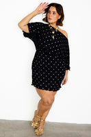 Thumbnail for caption_Model wears Black Plisse Mini Tilly Dress in UK size 18/ US 14