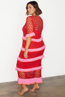Thumbnail for caption_Model wears  Red Crochet Valentina Dress in UK size 18 / US 14
