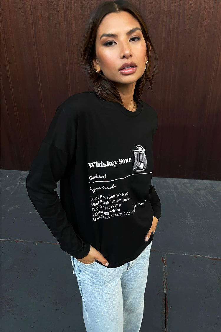 Model wearing Black Whiskey Sours Long Sleeve T-Shirt