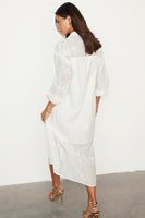 Thumbnail for  caption_Model wears White Palm Broderie Jenna Shirt Dress in UK size 10/ US 6