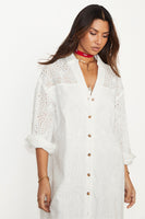 Thumbnail for  caption_Model wears White Palm Broderie Jenna Shirt Dress in UK size 10/ US 6