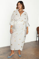 Thumbnail for caption_Model wears  Gold Snake Jaspre Wrap Skirt in UK size 18 / US 14