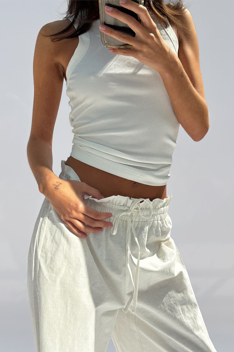 White Ribbed Sleeveless Tank main image 1